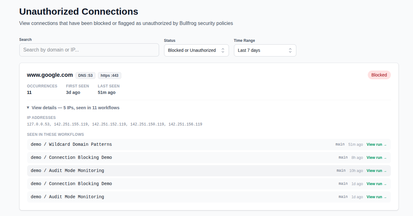 Unauthorized connection details with latest workflow runs